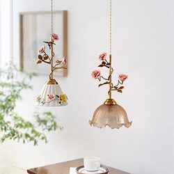 French-Style Pastoral Bedside Pendant Light, Vintage Study Entrance Rose Flower Creative Glass Ambient Light, Retro Dining Room Lamp