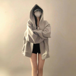 American Retro High Street Hooded Sweatshirt for Women, Spring & Fall Oversize Thin Jacket, Chic Lazy Cardigan Top