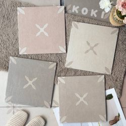 Retro Distressed Beige-Gray Cross-Pattern Small Floral Tiles for Bathroom, Kitchen, Balcony, 30-Piece Tile Set for Shops and Restaurants, Non-Slip Floor Tiles