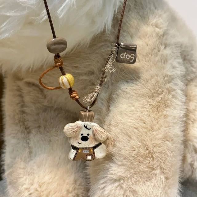 High version~puppy barista long chain braided rope cute and versatile necklace clavicle chain sweatshirt sweater accessories pendant