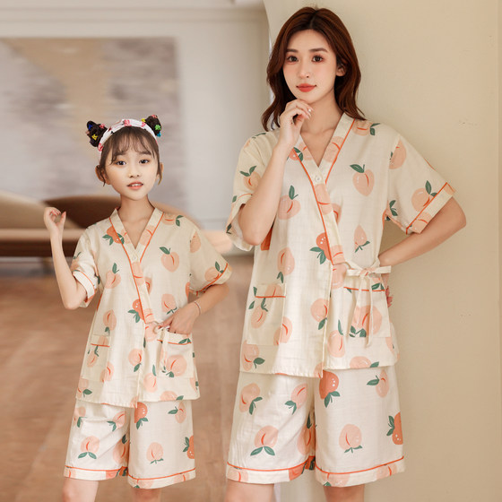 
Pure cotton parent-child sweat steaming clothes for breasts, double-layer women's pajamas, soup spring clothes, children's baby bathing clothes, sauna massage clothes