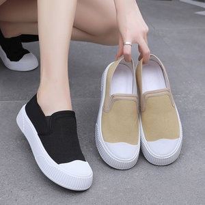 Cookie thick-soled canvas shoes for women in spring and summer 2025 new versatile round head soft sole low top comfortable casual shoes
