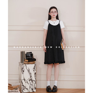 
Maodan [Polkado] [Cotton] Maternity Suit Spring and Summer New Product Slim and Western Style Short Sleeve T-shirt Suspender Skirt