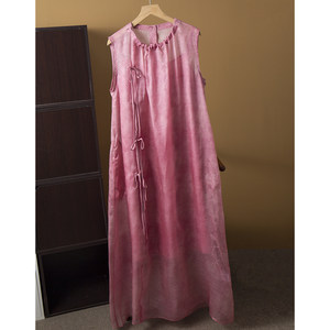 
Silk art organza jacquard silk sleeveless dress 100% mulberry silk loose long skirt A-line skirt vest dress summer
