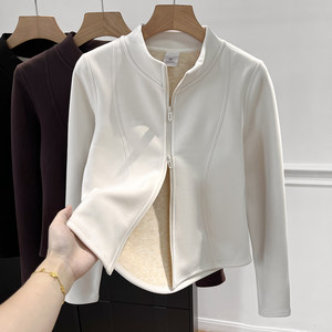 
LU~Stand-collar small waist heating double-sided velvet autumn and winter slim slim outdoor windproof lightweight warm cardigan jacket