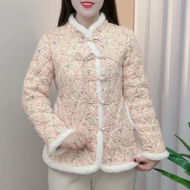 Chinese style new Internet celebrity cotton coat winter national style warm plus velvet cotton coat mother retro thickened floral cotton coat