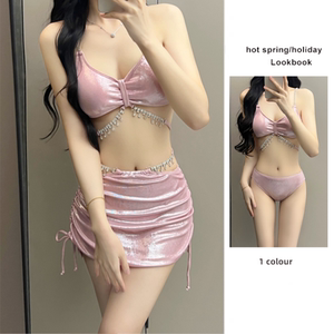 2024 new split swimsuit three -piece set of pure desire conservative bikini, thin and covered with sexy hot spring ins
