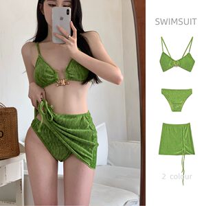Bikini swimwear is thin and high waist, gathered sexy beach swimsuit women's high -level sensory three -piece hot girl Internet celebrity