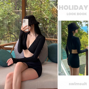 
Swimsuits for women split two-piece long sleeves high waist bikini gathered to cover their belly and make them look slim. Hot Spring Vacation Internet celebrity swimsuit