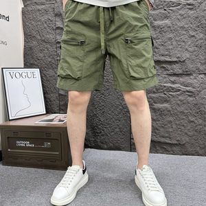 
Summer quick-drying cargo shorts men's trendy zippered multi-pocket mid-length straight-leg pants breathable beach pants for men
