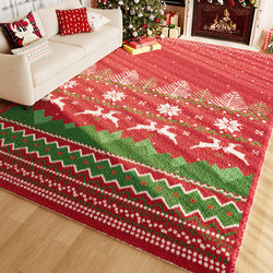 Christmas Living Room Faux Cashmere Carpet Bedroom Sofa Room Festive Atmosphere Rug Christmas Tree Decoration Coffee Table Decoration