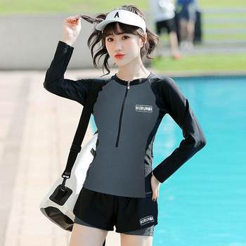 Swimsuits, women, couples, conservative split skirt, long-sleeved slim beginners, diving suits, exercise, quick-drying students, sun protection
