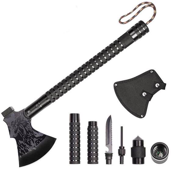 
Wild war wolf ax firewood survival compass multi-functional household outdoor ax vehicle-mounted foldable aluminum handle tomahawk