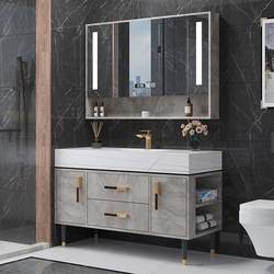 Modern simple smart slate integrated seamless basin bathroom cabinet combination floor-standing solid wood bathroom washbasin