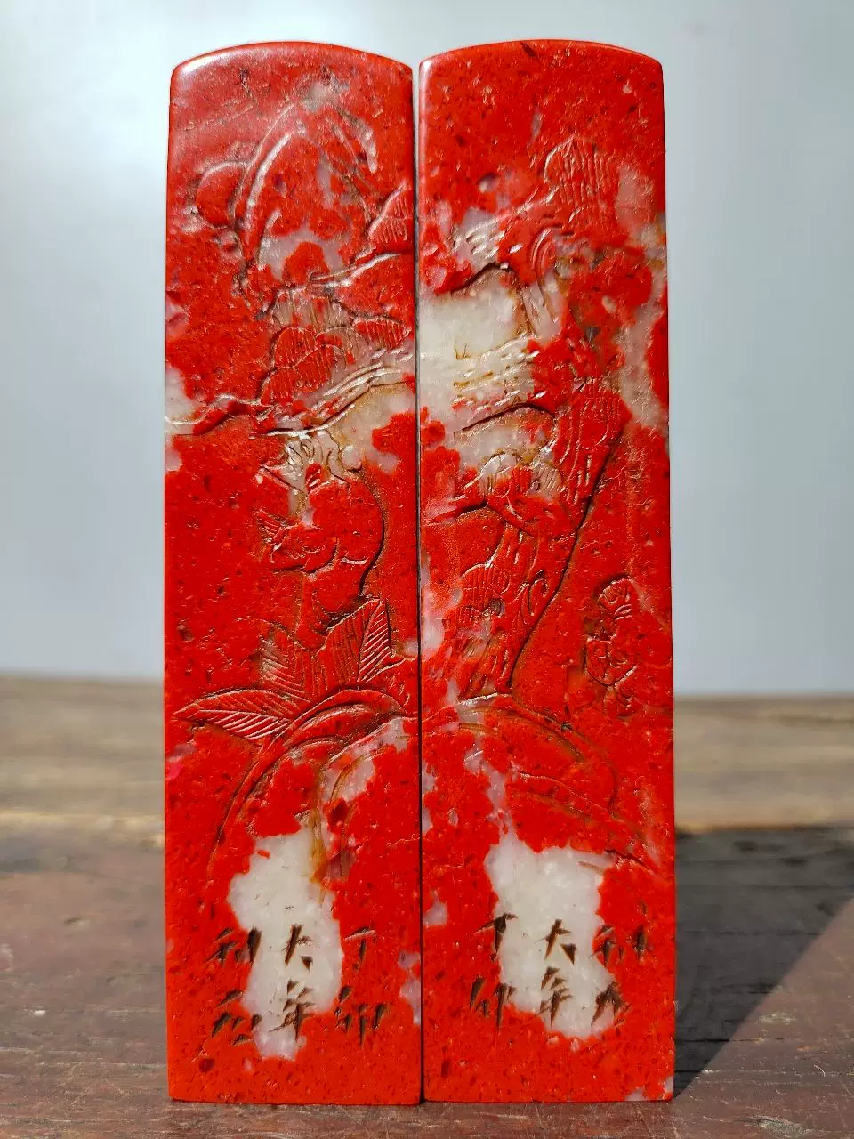 旧蔵 鶏血石「双龍戲珠」正黄旗䪝軍統領用 大清宮廷都察院特製 八旗令牌