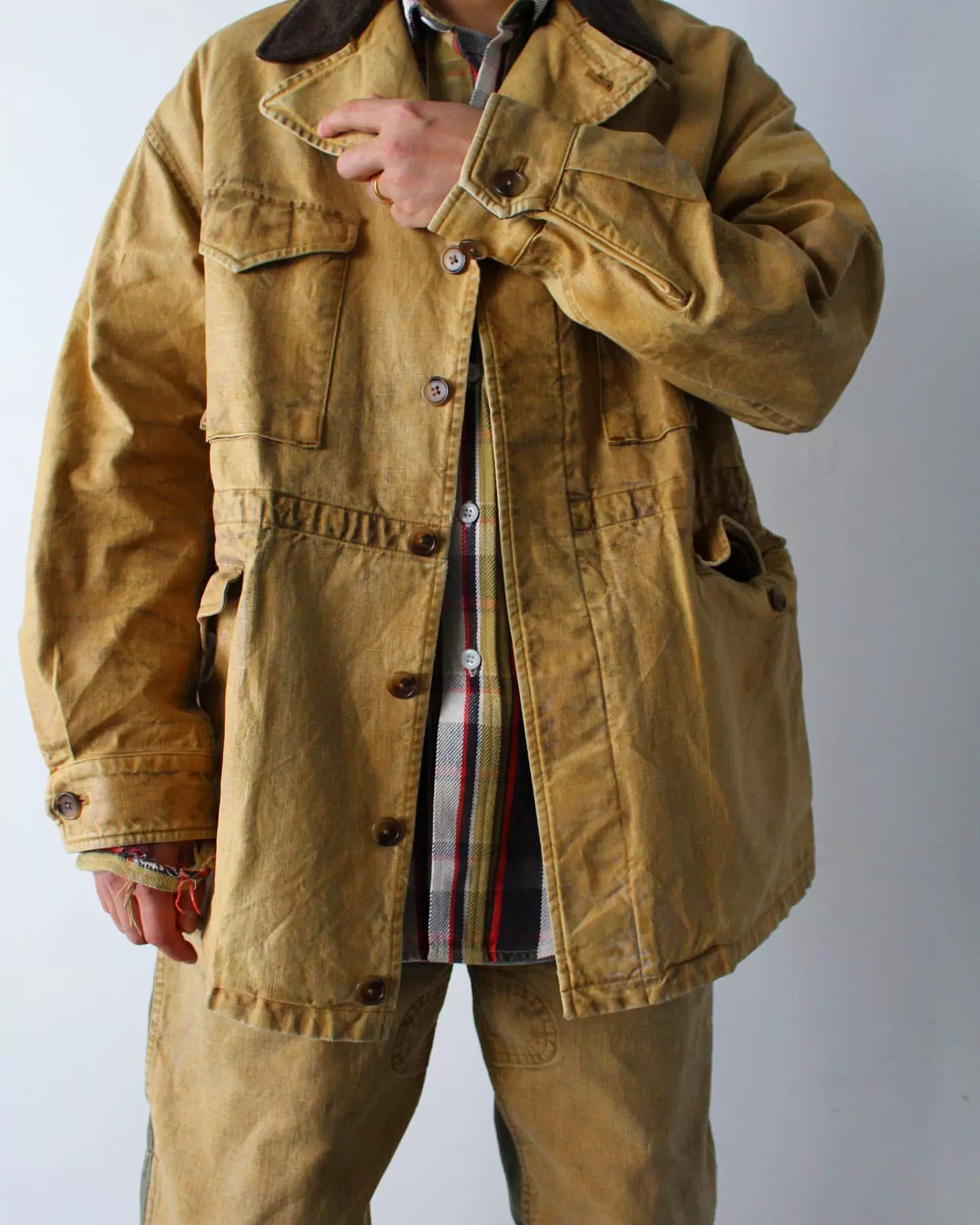 BOWWOW TIN CLOTH FIELD JACKET 23AW 复古做旧油画污渍猎装夹克