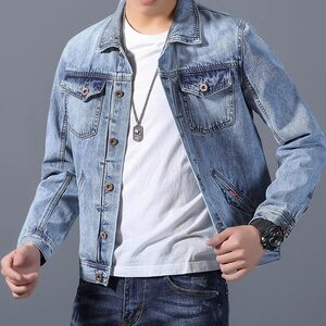 Spring and Autumn denim jacket men's trendy brand versatile men's top 2022 new loose light-colored work jacket
