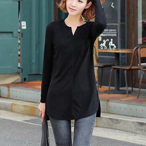 Women's long -sleeved T -shirt medium long loose women's autumn clothes large size bottoming shirt Korean version of pure cotton spring ladies top