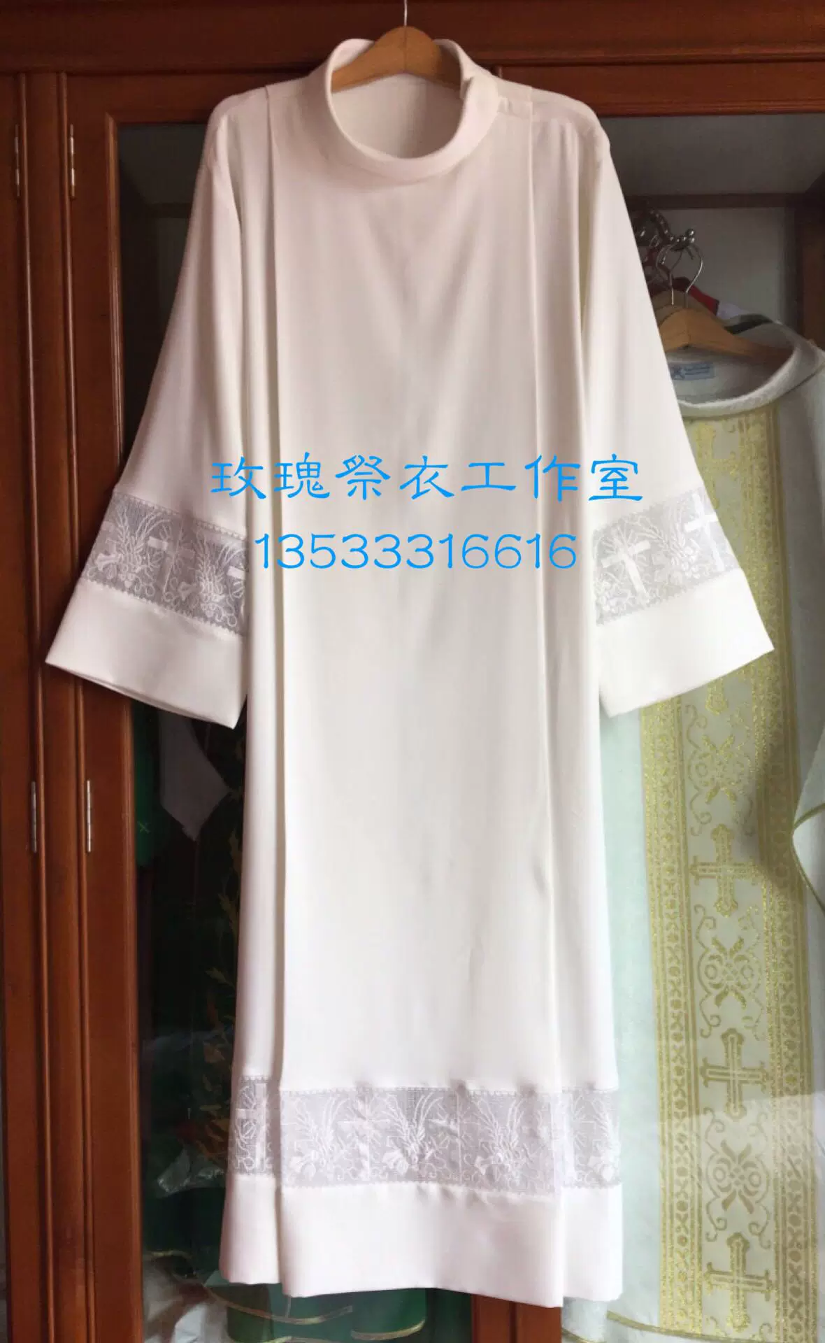 天主教意大利进口布料白衣神父祭衣长白衣大白衣弥撒祭衣