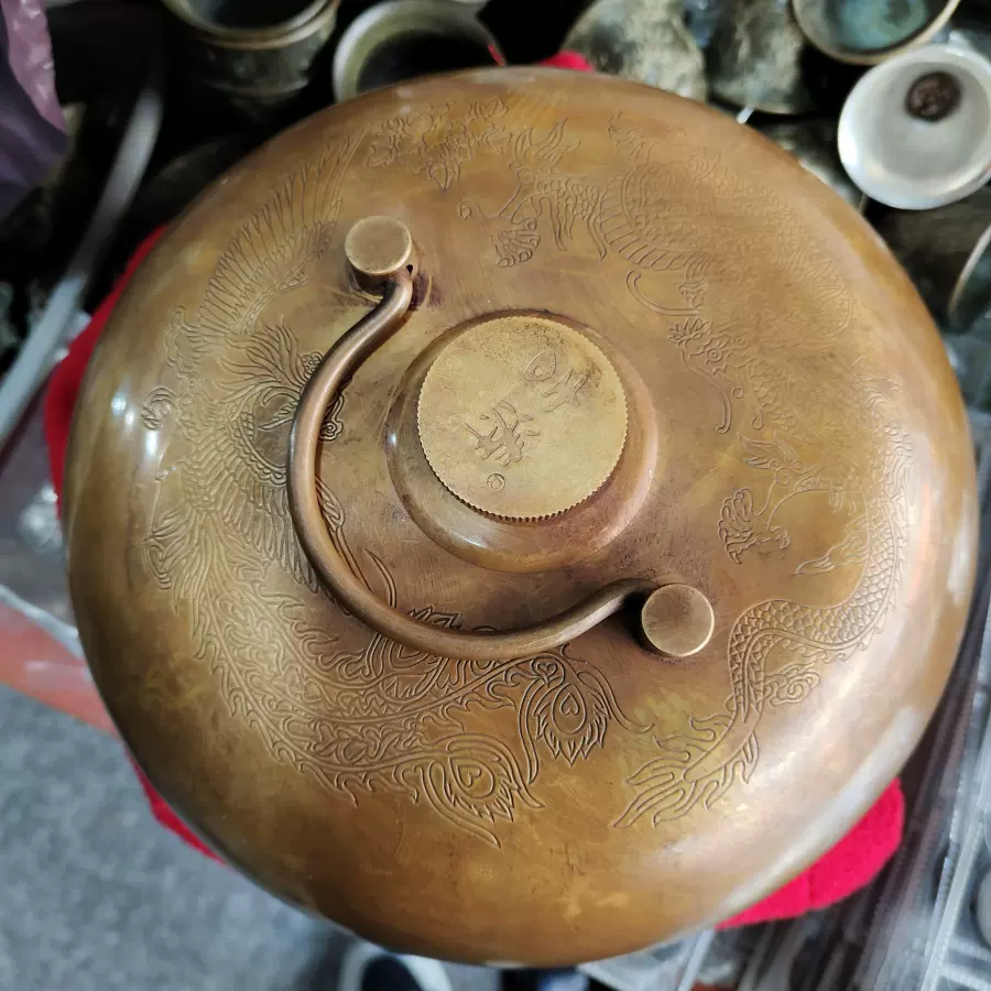 銅製 龍鳳壺 懐炉 湯押子 暖炉 暖手壺 湯婆子 工芸品 置物 銅