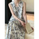 Good goods retro V-neck sleeveless lace-up dress for women's spring new loose printed casual vest skirt 3538
