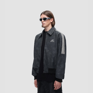 
FDR national fashion American striped lapel leather jacket for men and women spring fashion brand high street couple loose top jacket