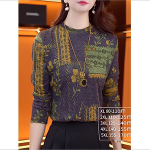 Western-style European style German velvet bottoming shirt for women and mothers, spring, autumn and winter high-end long-sleeved shirt with printed top