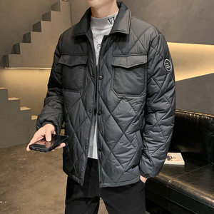 
Men's new winter shirt-style down jacket, thickened warm cotton jacket, trendy brand rhombus workwear lapel jacket, cotton coat