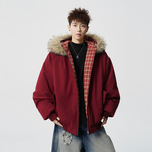 
Wukong is in stock American trendy brand fur collar hooded thickened cotton clothing for men and women winter retro couple warm and versatile cotton clothing