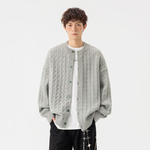 
Wukong is in stock retro cable textured cardigan sweaters for men and women in autumn lazy loose couple casual sweaters