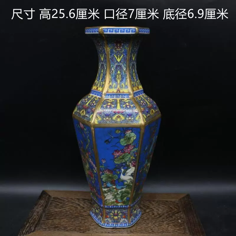 清乾隆年制粉彩描金花鸟六方花瓶家居摆件精品瓷器古董古玩收藏-Taobao