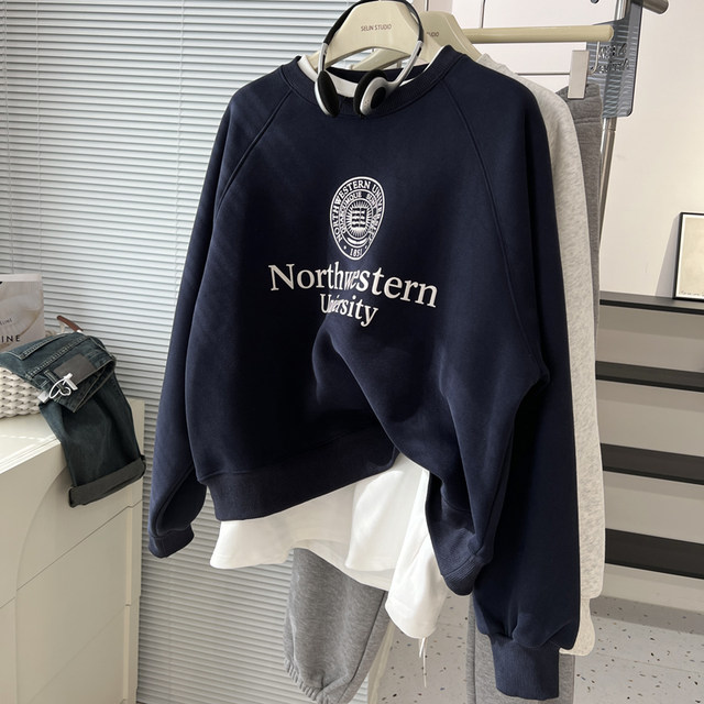 Hanfeng Hanfeng Chic retro fashionable letters round collar sweater female plus ...