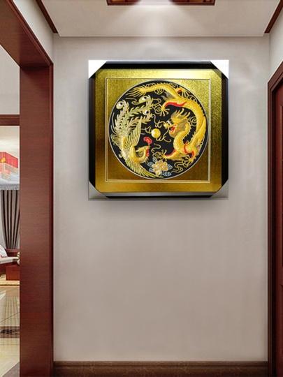 蘇刺繍プレート - 龍と鳳凰 - 手刺繍の壁飾り