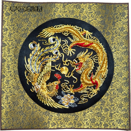 蘇刺繍プレート - 龍と鳳凰 - 手刺繍の壁飾り