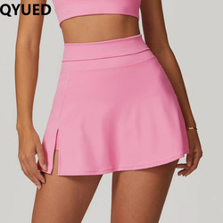High-Waisted Yoga Skirt with Slits for Women, Breathable Mini Skirt Pants for Running, Fitness, Tennis, Anti-Exposure Sports Skirt with Lining