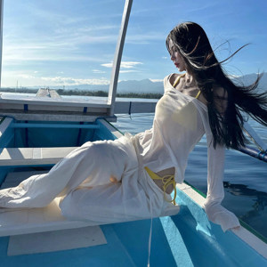 
Sexy swimsuit white long-sleeved sun protection cover-up small breast bikini lazy pants suit resort hot spring swimsuit for women