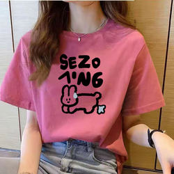 100% Pure Cotton Short-Sleeved T-Shirt for Women 2025 Summer New Korean Style Loose Top Round Neck Printed Slimming Half-Sleeve Trendy