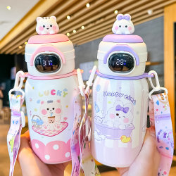 Intelligent Temperature Display Kidsren's Thermos Cup for Girls in Kindergarten, Cute Water Cup for Students Going to School, Special Portable Straw Cup
