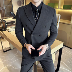 Lightly Mature Casual Suit Set with Double-Breasted Design, 2025 New Autumn Style, High-End Commuter Simple Suit Dress for Men, Trendy