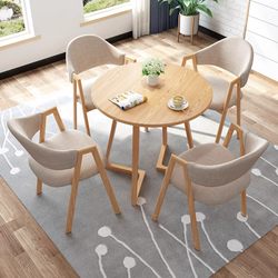 Negotiation Table and Chair Set for Commercial Use in Reception Areas, Small Round Table for Rest Areas, Simple and Casual, One Table and Four Chairs Dining Table