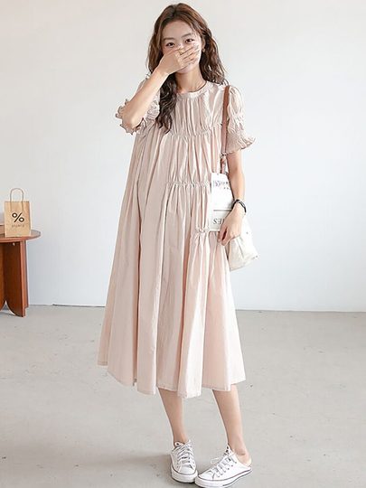 Nuo chu dotes on Pink Cotton Maternity Dress - Summer Korean Style