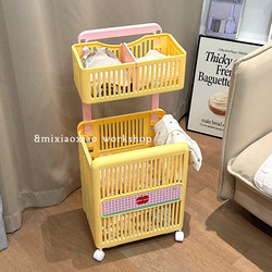 Double-Layer Partitioned Dirty Clothes Basket, Foldable Household Trolley with Wheels, Laundry Basket for Bathroom, Can Classify and Store Dirty Clothes