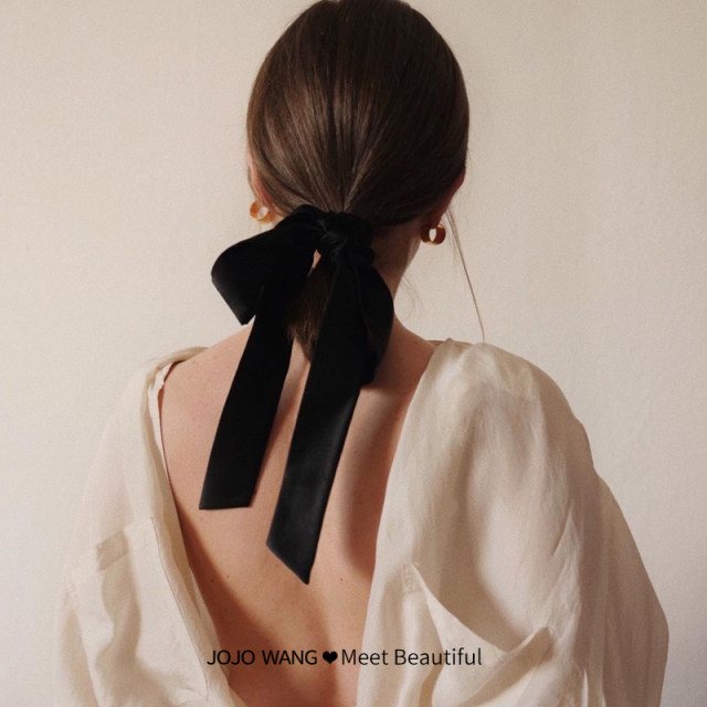 French lazy ribbon ~ velvet hair rope women's bow headdress black hair circle head rope rubber band low ponytail hair accessory