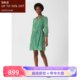 HobBS seven -point sleeve dress one -step skirt green floral belt V -neck, fresh summer lady, elegant and versatile
