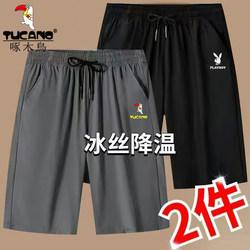 Woodpecker Ice Silk Breathable Shorts Men's Summer Thin Straight-Leg Quarter Pants Beach Large Size Sports Running Pants