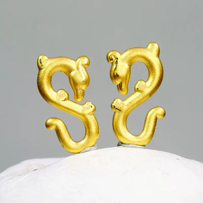 锦鱼黄金3D硬金足金无限金钩龙转运珠生肖龙年本命年弯钩龙头扣