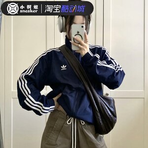 
adidas Clover men and women 2025 summer classic striped stand collar Navy retro jacket jacket IR9893