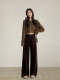 Rise small coffee color wide -leg velvet pants female spring and autumn, thin pear -shaped figure pants high -waist straight pants