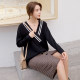 Fei Color European Station Lazy Loose Large Size Long Sleeve Pullover Mid-Length Black Low Large V-Neck Sweater Knitwear for Women