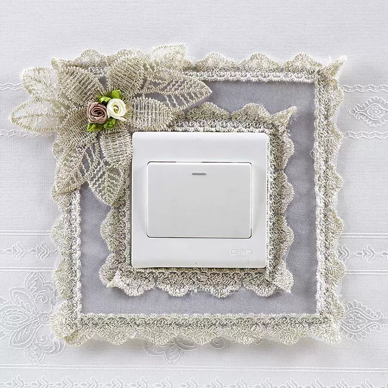 布艺创意蕾丝开关套欧式现代简约装饰客厅贴墙边框插座保护套墙壁